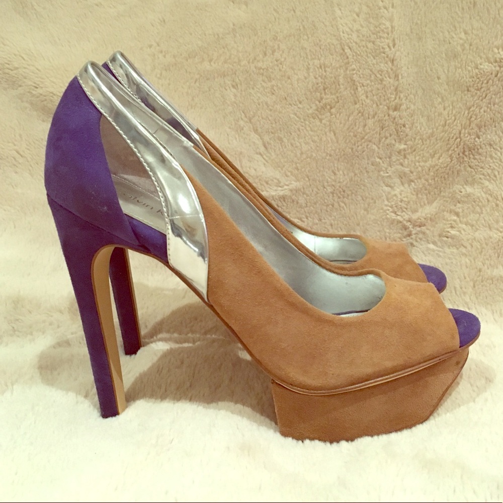 Calvin Klein Suede Peep Toe Pumps